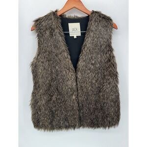 JACK By BB Dakota Womens Faux Fur Vest Brown Lined V Neck Size S